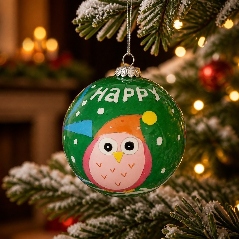 Glass Ball Ornament Pier 1 Imports Li Bien Happy Holidays Owls 2012